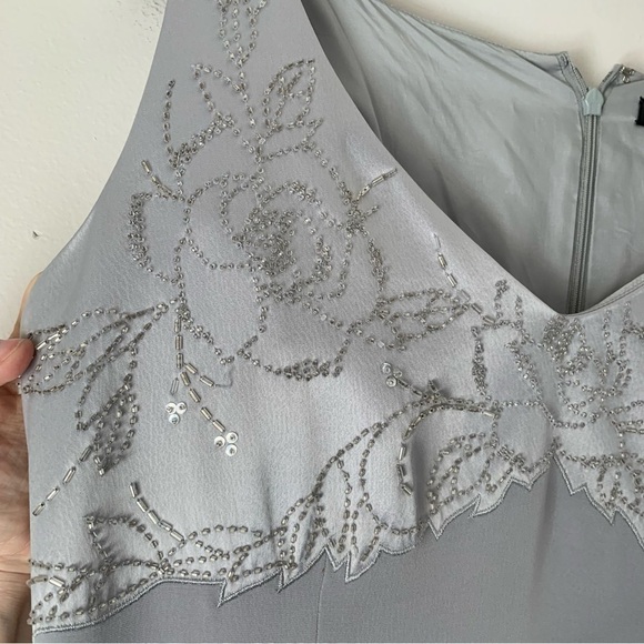 RIMINI Vintage Silver Evening Long Dress Beading embellished Matching Jacket 12 - Picture 11 of 16